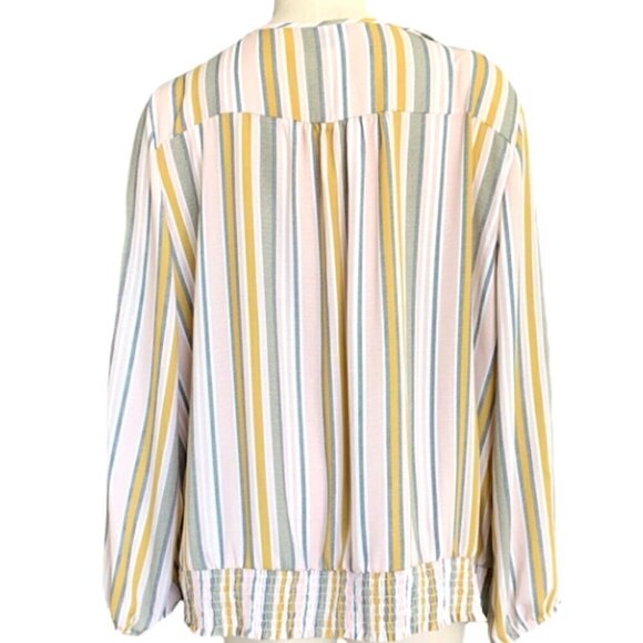 Apt 9 Womens Plus Sz XXL V-neck Striped Blouse Multicolor Smocked Waist #85A - Picture 4 of 7